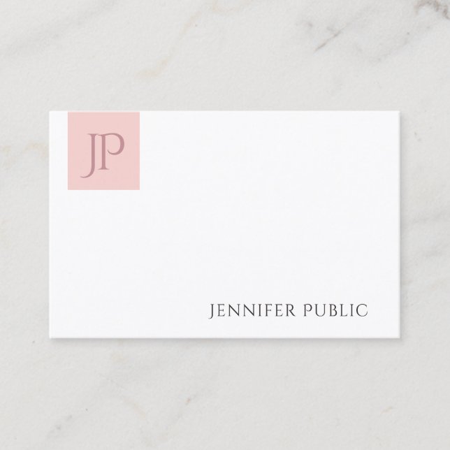 Blush Pink White Elegant Modern Simple Monogram Business Card (Front)