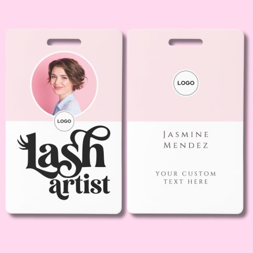 Blush Pink White Elegant Photo Lash Artist ID Badge