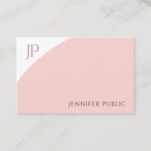 Blush Pink White Elegant Simple Modern Monogram Business Card