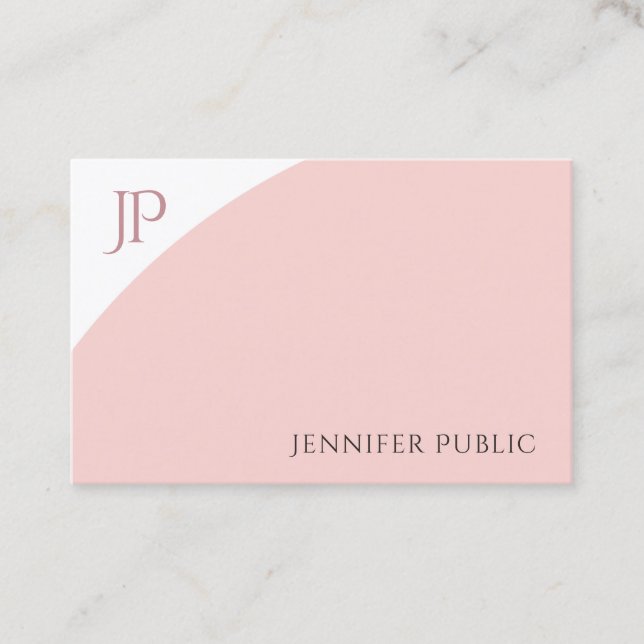 Blush Pink White Elegant Simple Modern Monogram Business Card (Front)