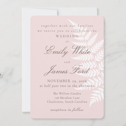 Blush Pink White Fern 5x7 Botanical Wedding Invitation