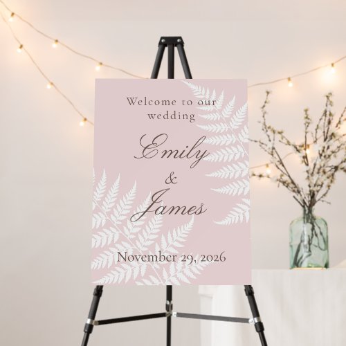 Blush Pink White Fern Garden Wedding Welcome Foam Board