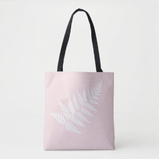 Blush Pink White Fern Minimalist Botanical Tote Bag
