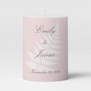 Blush Pink White Fern Romantic Pastel Small Pillar Candle