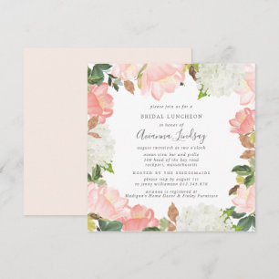 Blush Pink White Floral Bridal Luncheon  Invitation