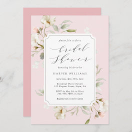 Blush Pink White Floral Bridal Shower Invitation