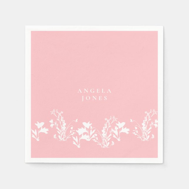Blush Pink White Floral Custom Bridal Shower Napkins (Front)