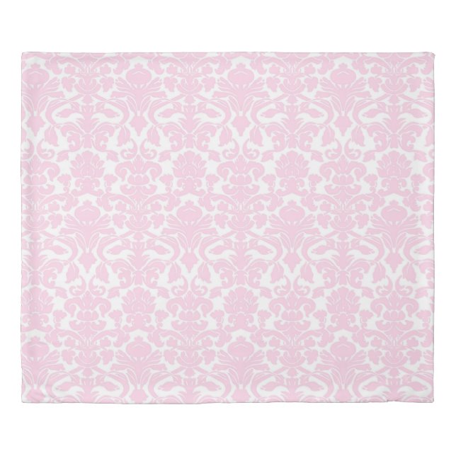Blush Pink White Floral Damask Duvet Cover (Front)