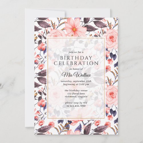 Blush Pink  White Floral Elegant Any Age Birthday Invitation