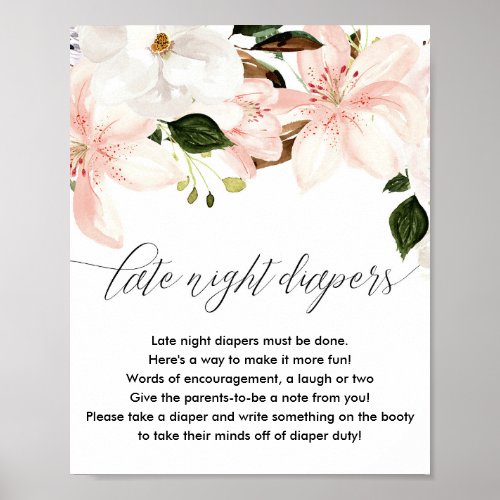 Blush pink white floral Late night diapers sign