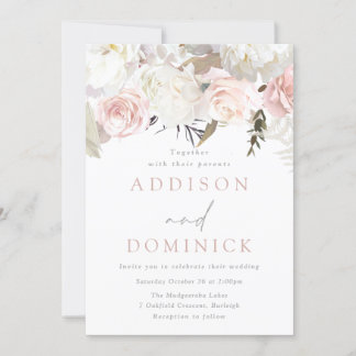 Blush Pink & White Floral Modern Wedding Invitation