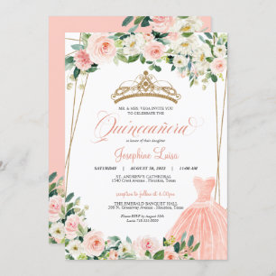 Blush Pink & White Floral Quinceañera Celebration Invitation