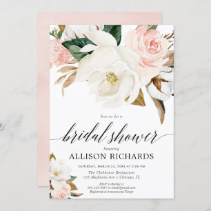 Blush pink white floral rustic fall bridal shower invitation