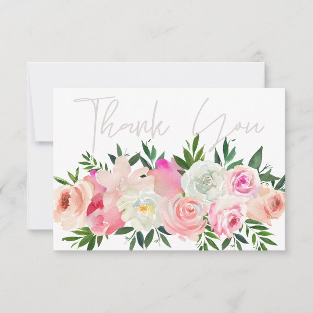 Blush Pink & White Floral Thank You Card (Front)