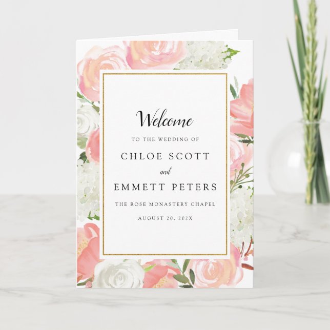 Blush Pink White Floral Wedding Booklet Program (Front)