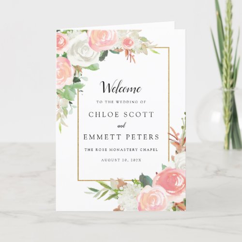 Blush Pink White Floral Wedding Booklet Program
