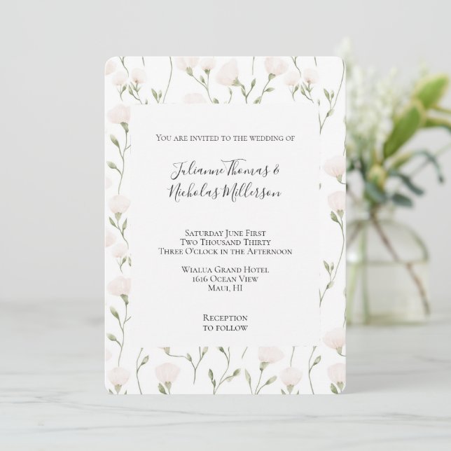 Blush Pink White Floral Wedding Invitation (Standing Front)