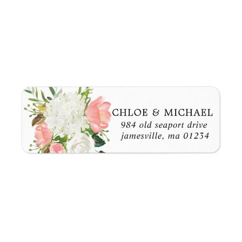 Blush Pink White Floral Wedding Return Address Label