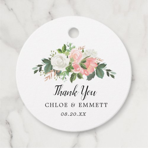 Blush Pink White Floral Wedding Thank You Favor Tags