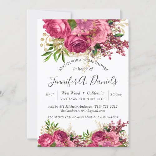 Blush Pink White Flower Roses Bridal Shower Invitation