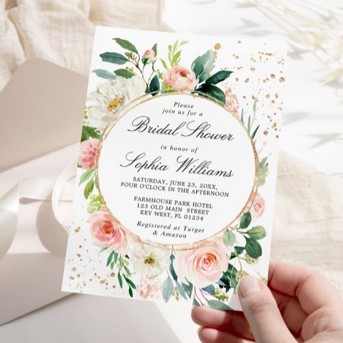 Blush Pink  White Flowers Bridal Shower Invitation