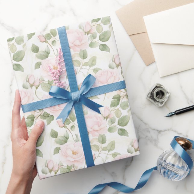 Blush Pink White Flowers Bridal Shower Wrapping Paper (Gifting)