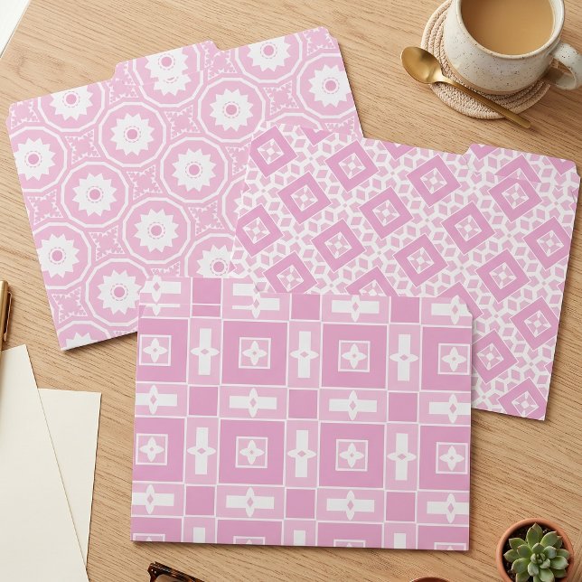 Blush Pink White Girly Geometric Pattern Set File Folder (Creator Uploaded)