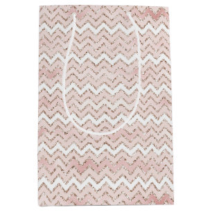 Blush Pink White Glam Glitter Zig Zag Medium Gift Bag