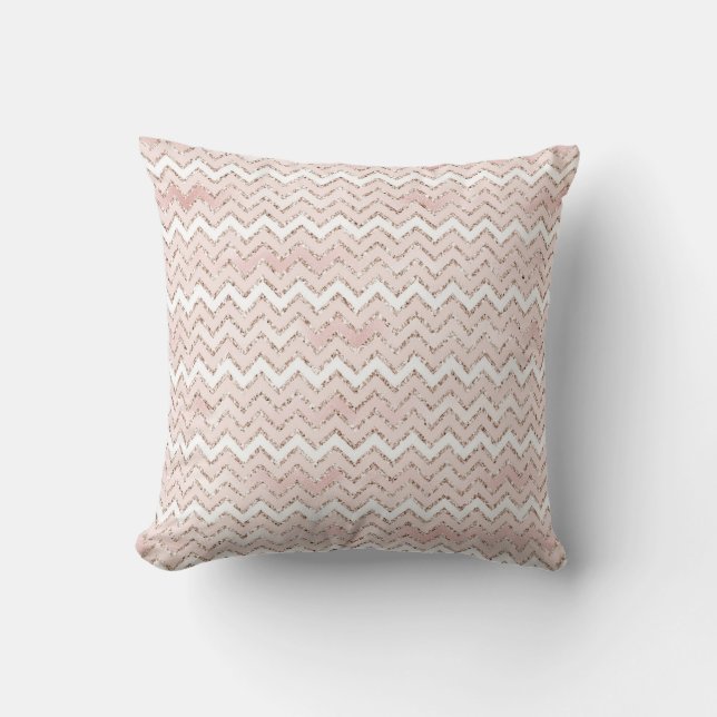 Blush Pink White Glam Glitter Zig Zag      Throw Pillow (Front)