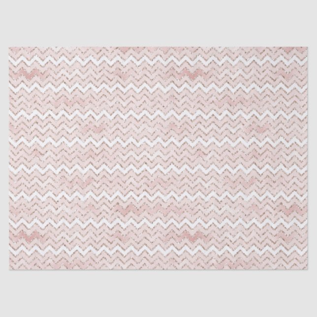 Blush Pink White Glam Glitter Zig Zag   Tissue Paper (Front)