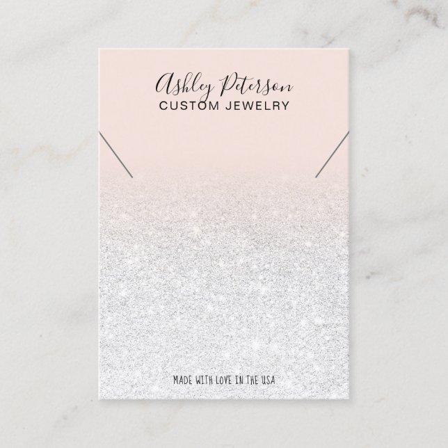 Blush pink white glitter jewelry necklace display business card (Front)