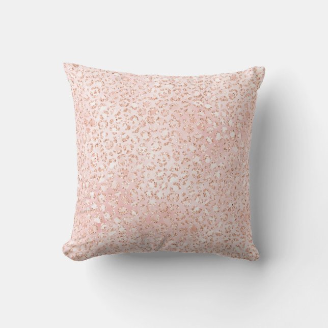Blush Pink White Glitter Leopard Print    Throw Pillow (Front)