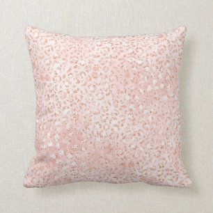 Blush Pink White Glitter Leopard Print Throw Pillow