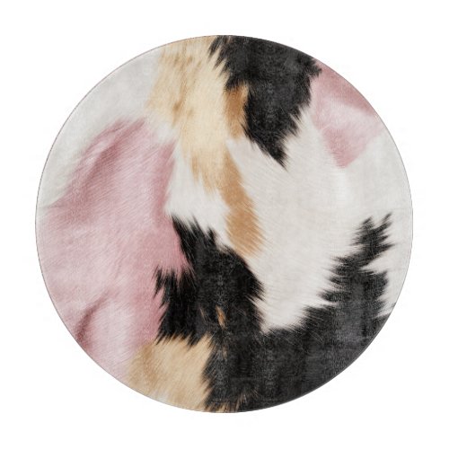 Blush Pink White Gold Black Cowhide Animal Cutting Board