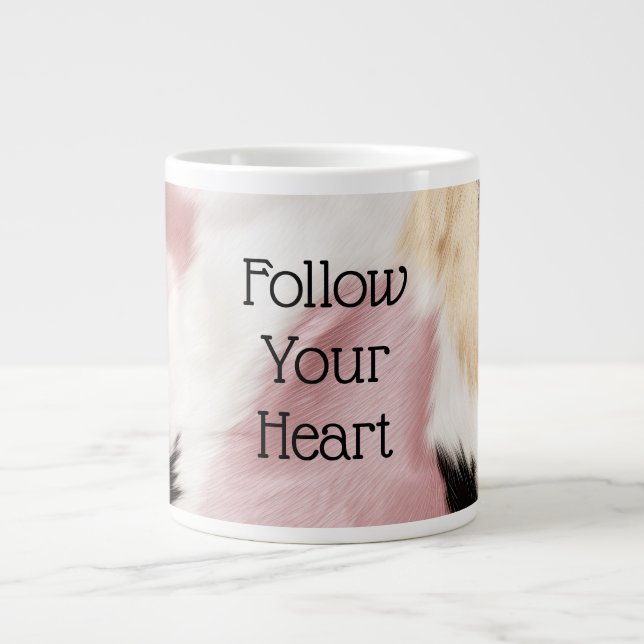 Blush Pink White Gold Black Cowhide Animal Giant Coffee Mug (Front)