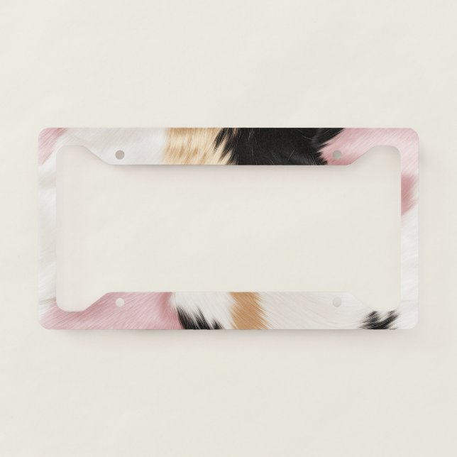 Blush Pink White Gold Black Cowhide Animal License Plate Frame (Front)