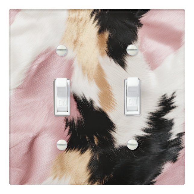 Blush Pink White Gold Black Cowhide Animal Light Switch Cover (In Situ)