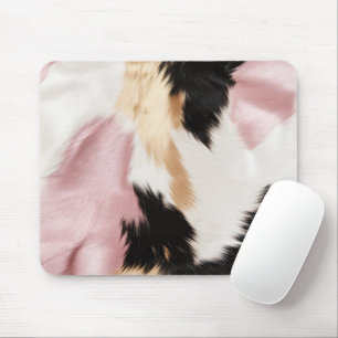 Blush Pink White Gold Black Cowhide Animal Mouse Pad