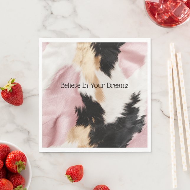 Blush Pink White Gold Black Cowhide Animal Napkins (Insitu)