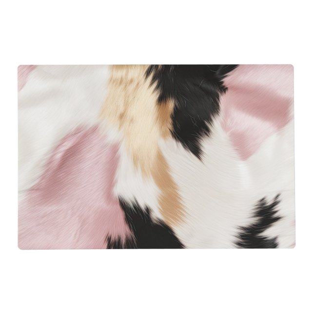 Blush Pink White Gold Black Cowhide Animal Placemat (Front)