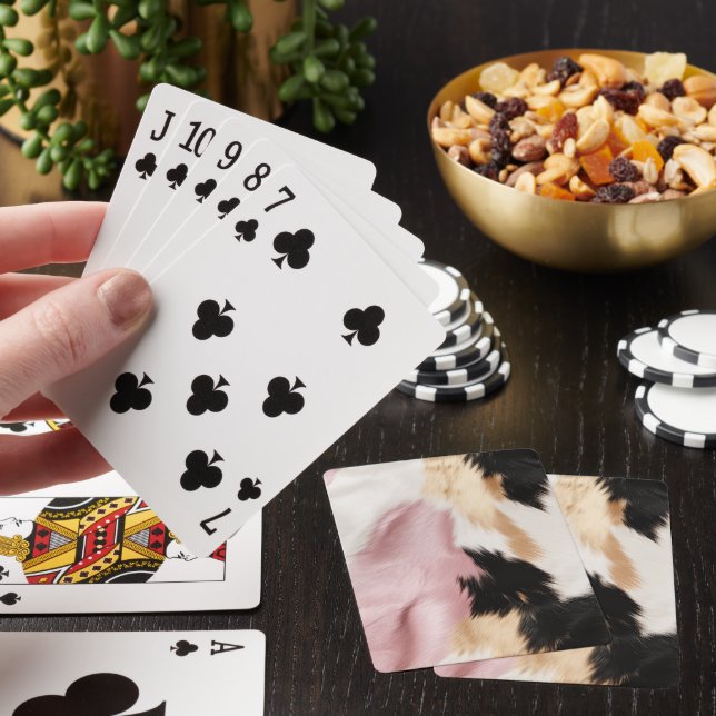 Blush Pink White Gold Black Cowhide Animal Poker Cards (In Situ)