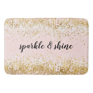 Blush Pink White Gold Confetti Sparkle Bathroom Mat