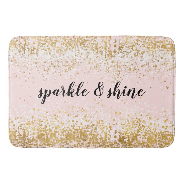 Blush Pink White Gold Confetti Sparkle Bathroom Mat (Front)