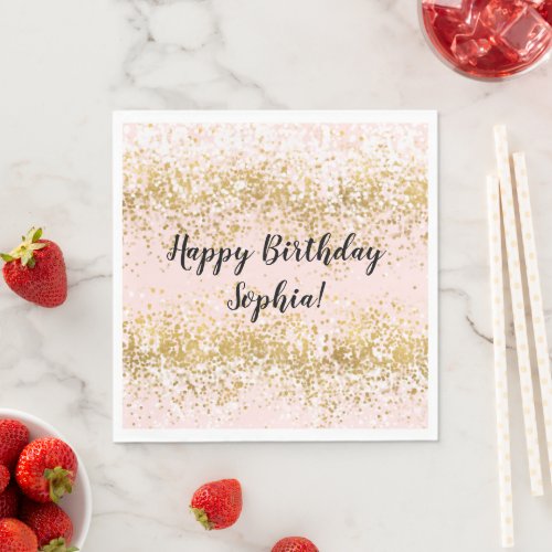 Blush Pink White Gold Confetti Sparkle Birthday Napkins