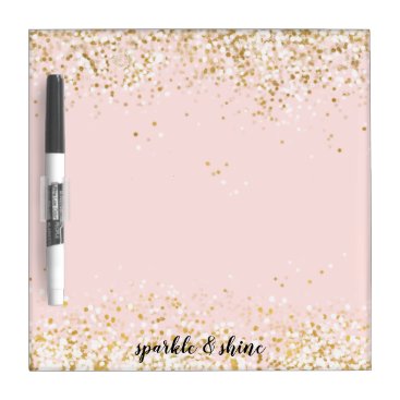 Blush Pink White Gold Confetti Sparkle Dry Erase Board