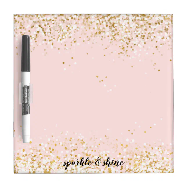 Blush Pink White Gold Confetti Sparkle Dry Erase Board | Zazzle