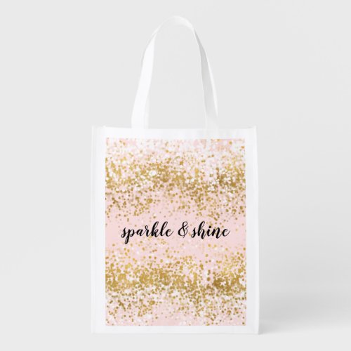 Blush Pink White Gold Confetti Sparkle Grocery Bag