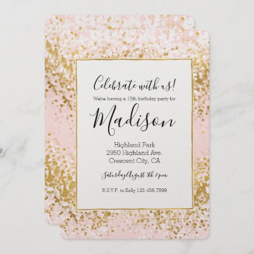 Blush Pink White Gold Confetti Sparkle Invitation
