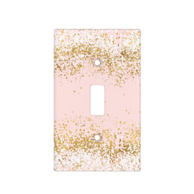Blush Pink White Gold Confetti Sparkle Light Switch Cover (Front)