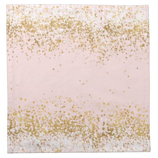 Blush Pink White Gold Confetti Sparkle Napkin (Front)